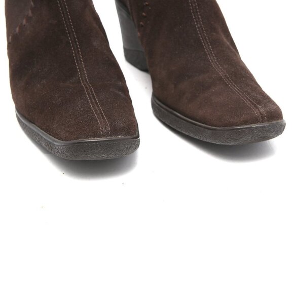 Aquatalia Suede Wedge Boots Winter Brown Y2K Square Toe Warm Lined Size Zip - Picture 7 of 12